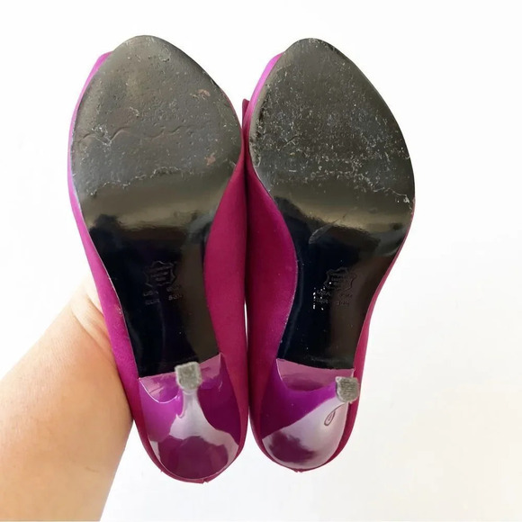 Nina NY Fuchsia Pink High Heel Peep Toe Pumps Size 6.5 Rhinestones Barbie Party - Picture 3 of 10